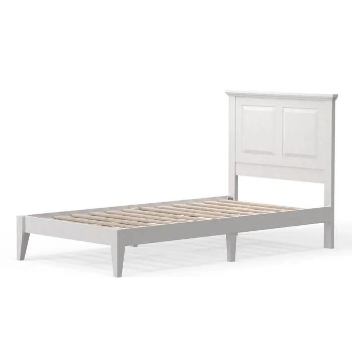 Twin Traditional Solid Oak Wooden Platform Bed Frame with Headboard in White by HomePacific