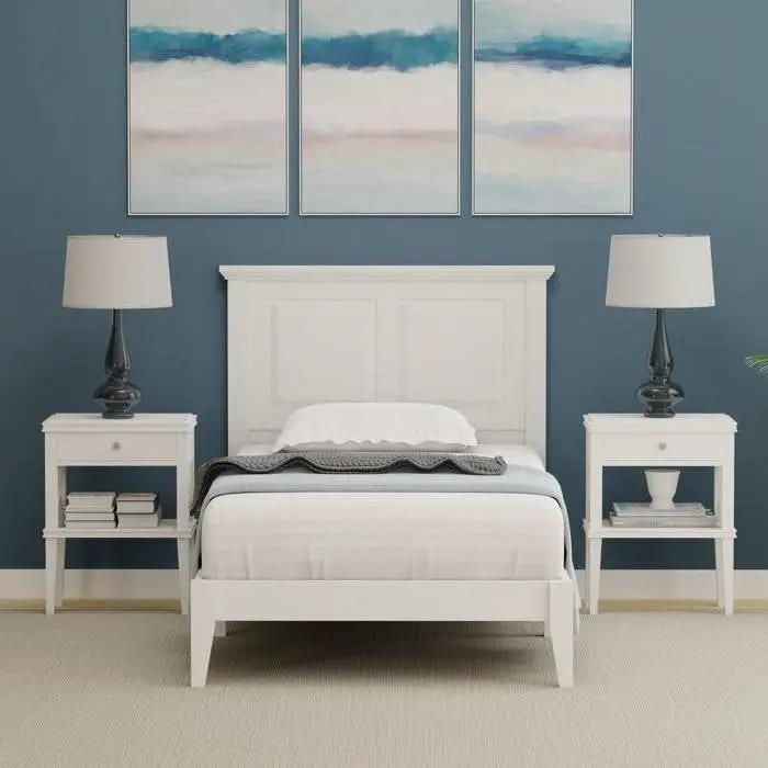 Twin Traditional Solid Oak Wooden Platform Bed Frame with Headboard in White by HomePacific