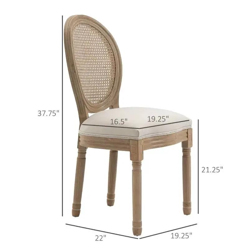 Set of 2 Vintage Upholstered Armless Rattan Back Dining Chairs Beige White by HomePacific