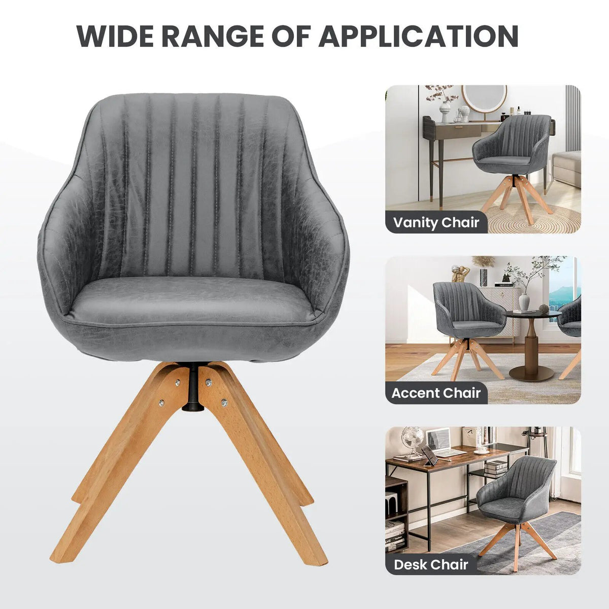 Modern Leathaire Set of 2 Swivel Accent Chair with Beech Wood Legs, photo 20 of 24