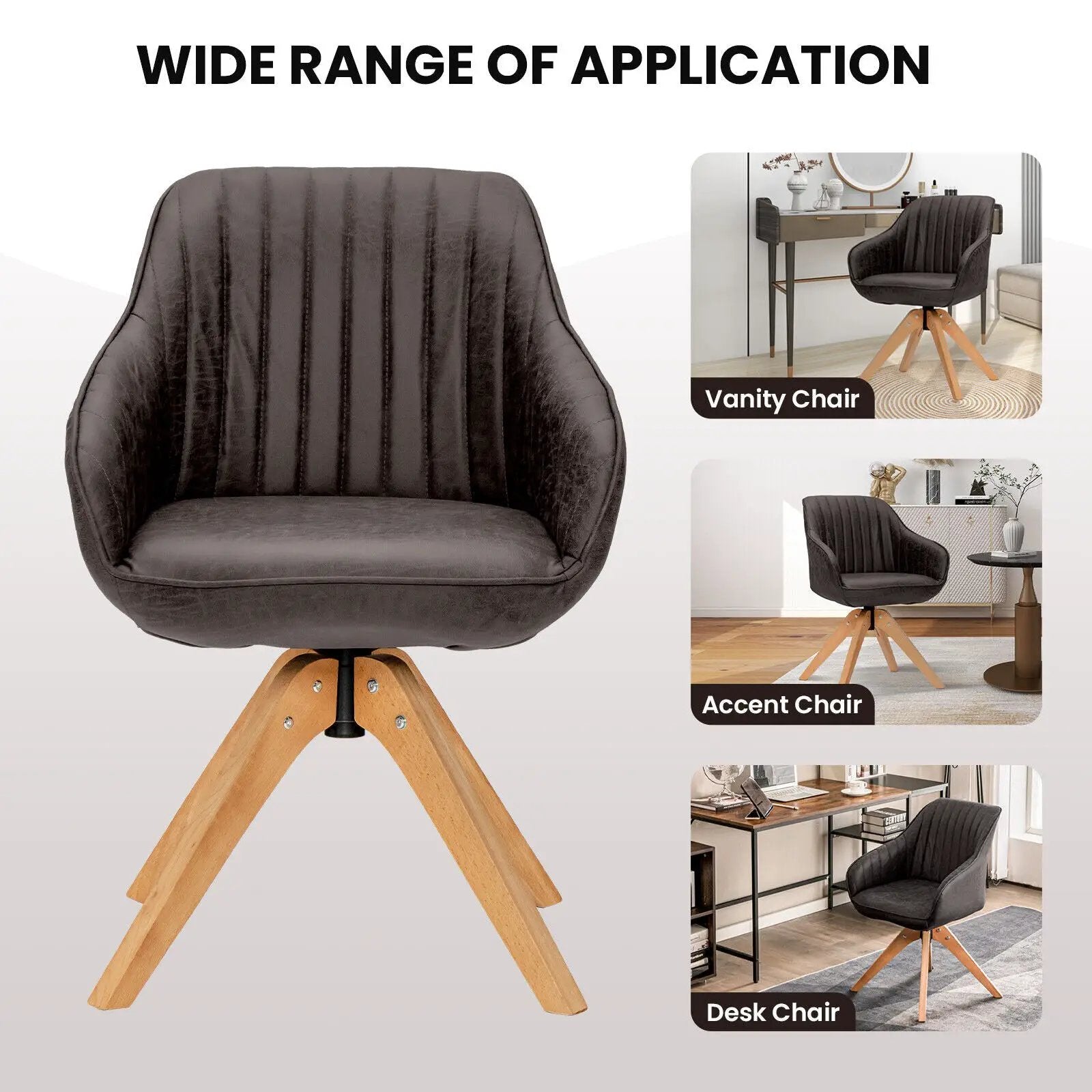 Modern Leathaire Set of 2 Swivel Accent Chair with Beech Wood Legs by DirectDeals
