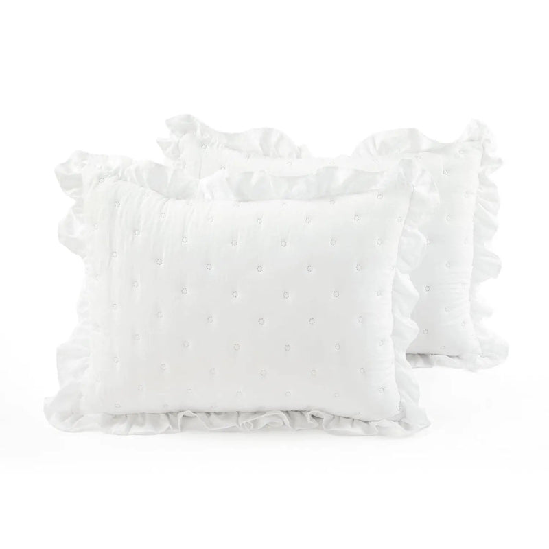 King Size Lightweight White Ruffle Reversible Oversized 3 Piece Quilt Set by HomePacific