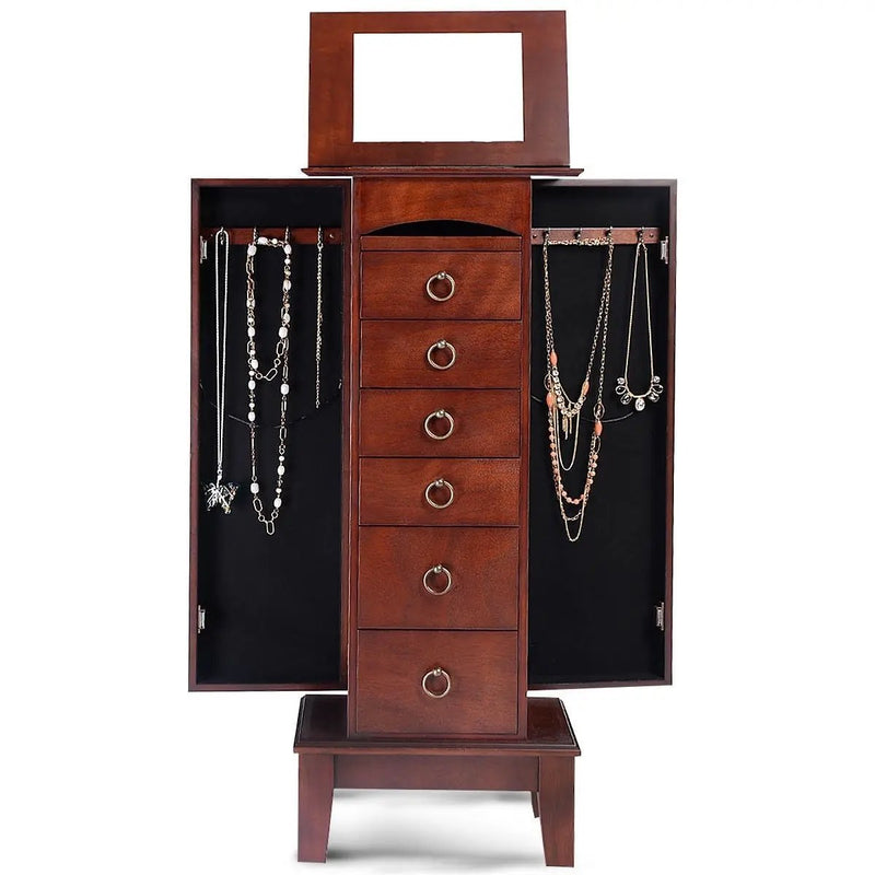 Medium Brown Wood Jewlery Armoire Storage Chest Cabinet with Mirror by HomePacific