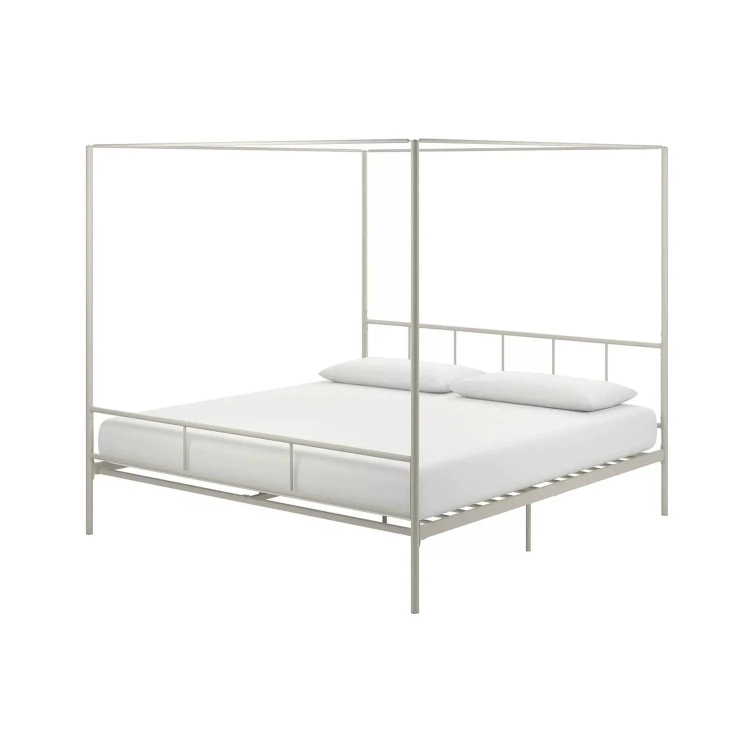 King size Modern Metal Canopy Bed Frame with Headboard and Footboard in White by HomePacific