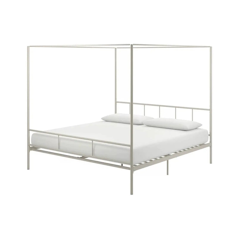 King size Modern Metal Canopy Bed Frame with Headboard and Footboard in White by HomePacific