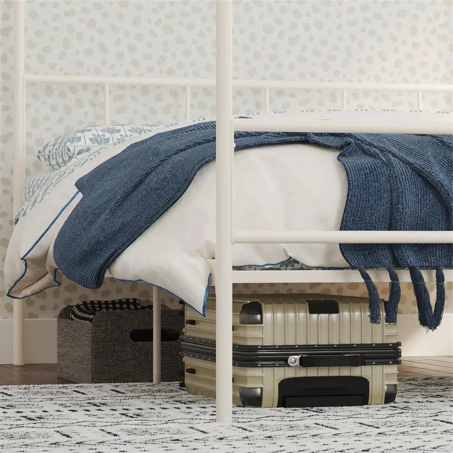King size Modern Metal Canopy Bed Frame with Headboard and Footboard in White by HomePacific