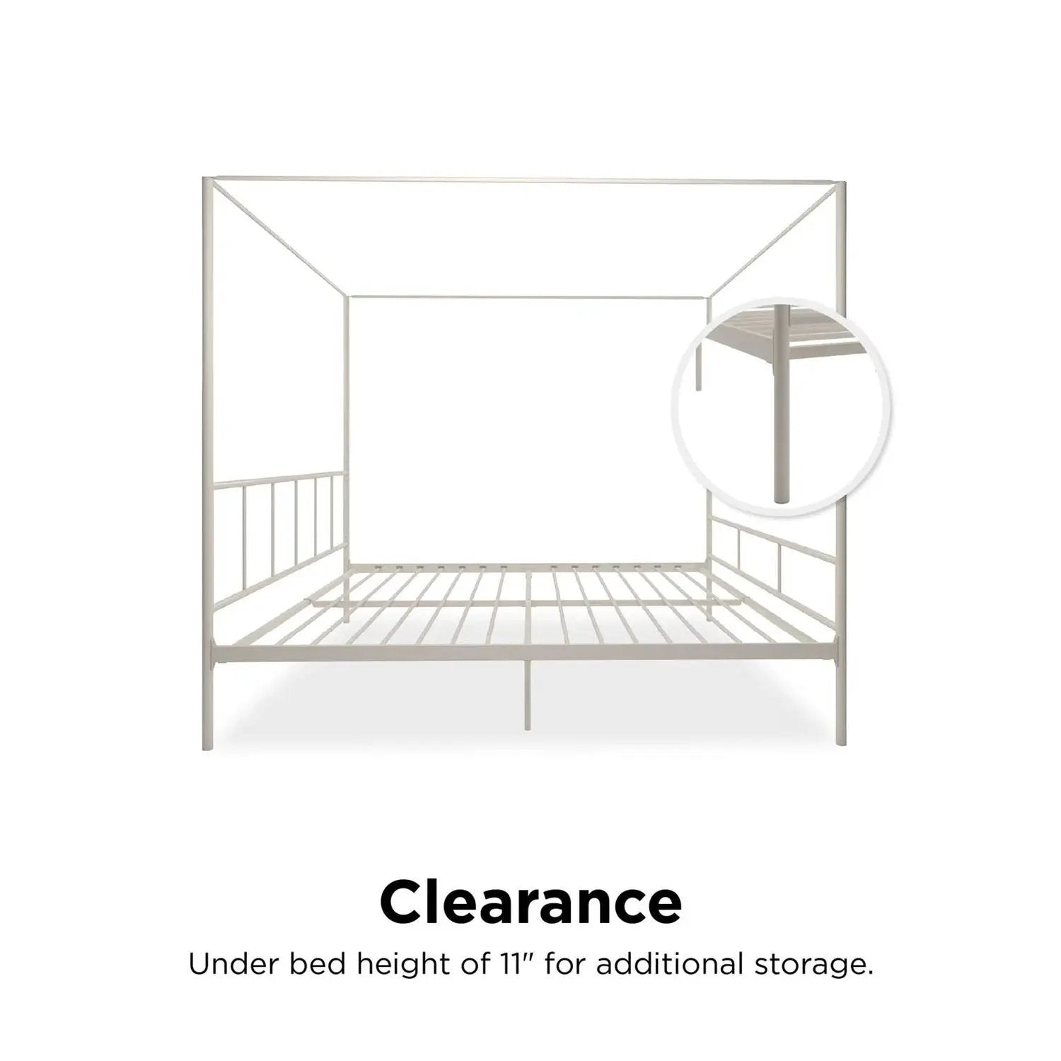 King size Modern Metal Canopy Bed Frame with Headboard and Footboard in White by HomePacific
