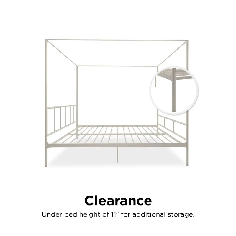 King size Modern Metal Canopy Bed Frame with Headboard and Footboard in White by HomePacific