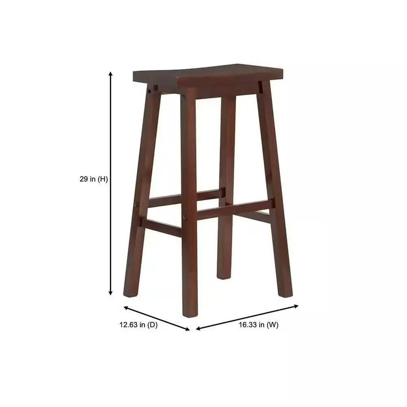Set of 2 Farmhouse Bar Height Saddle Seat Barstools in Brown Walnut Wood Finish by HomePacific