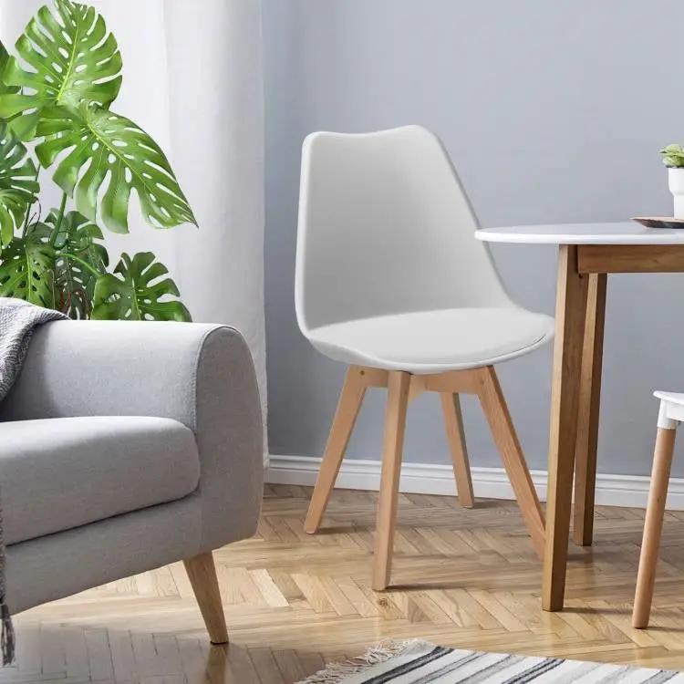 Set of 4 Modern Mid-Century Style White PU Leather Dining Chairs with Wood Legs by HomePacific