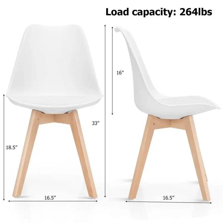 Set of 4 Modern Mid-Century Style White PU Leather Dining Chairs with Wood Legs by HomePacific
