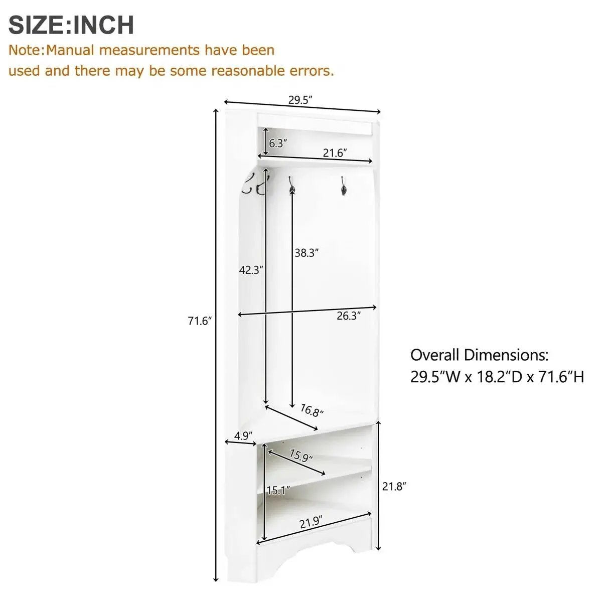 Modern White Corner Hall Tree Coat Rack Entryway Storage Cabinet Shoe Bench by HomePacific