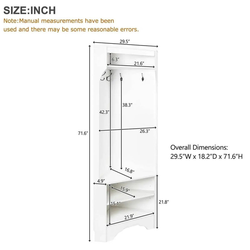 Modern White Corner Hall Tree Coat Rack Entryway Storage Cabinet Shoe Bench by HomePacific