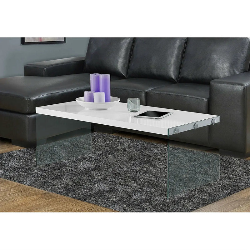 White Modern Rectangular Coffee Table with Tempered Glass Legs by HomePacific