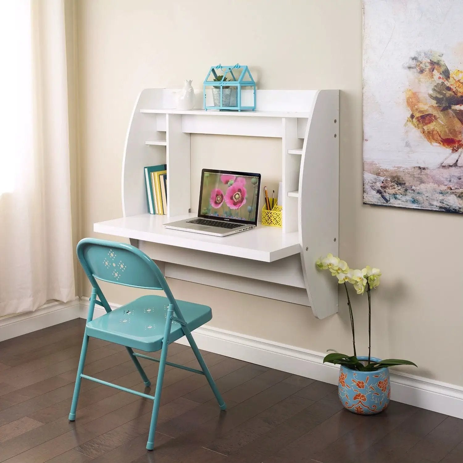 White Wall-Mounted Modern Space Saving Laptop Computer Desk by HomePacific