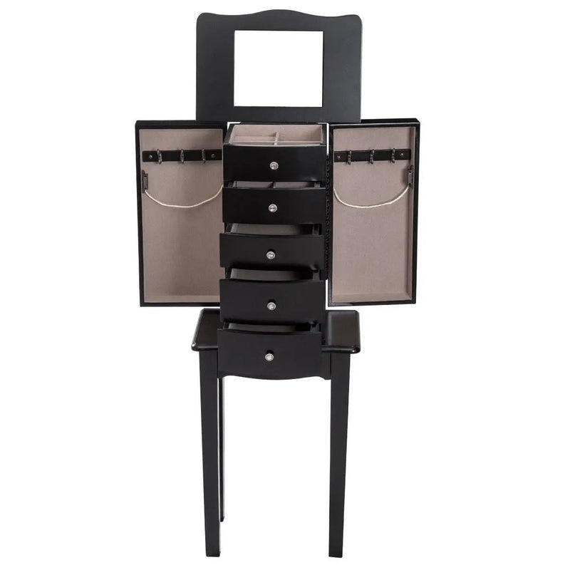 Black Wood 5-Drawer Jewelry Chest Storage Chest Cabinet with Mirror by HomePacific