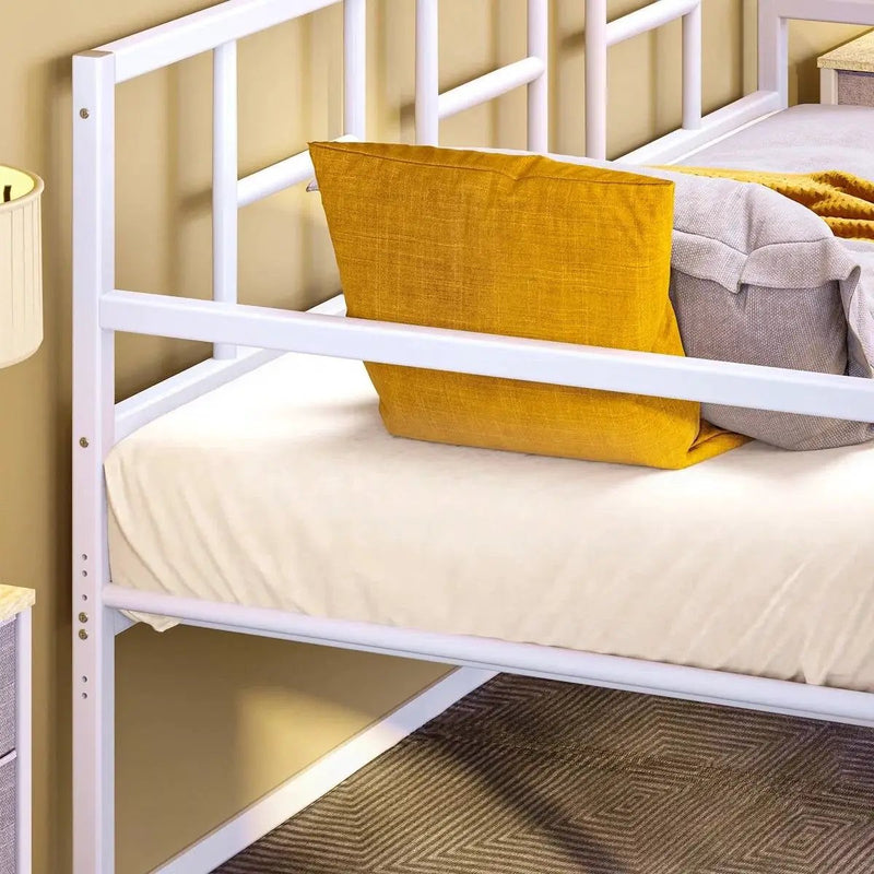 Twin size White Metal Daybed Frame with Roll Out Trundle Bed Frame by HomePacific