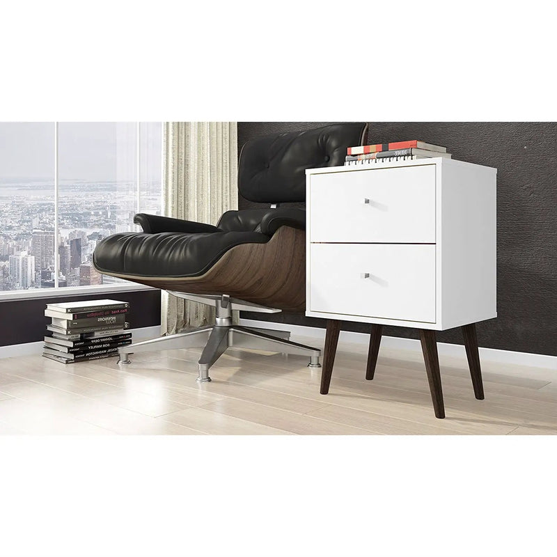 White Modern Mid-Century Style 2-Drawer Side Table Nightstand by HomePacific