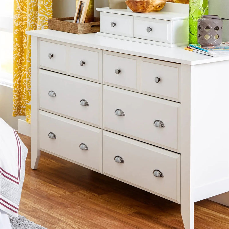 White 6-Drawer Dresser Traditional Design - Made in USA by HomePacific