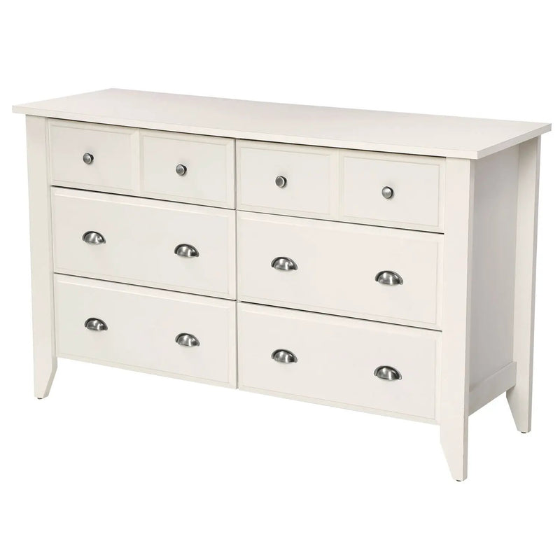 White 6-Drawer Dresser Traditional Design - Made in USA by HomePacific