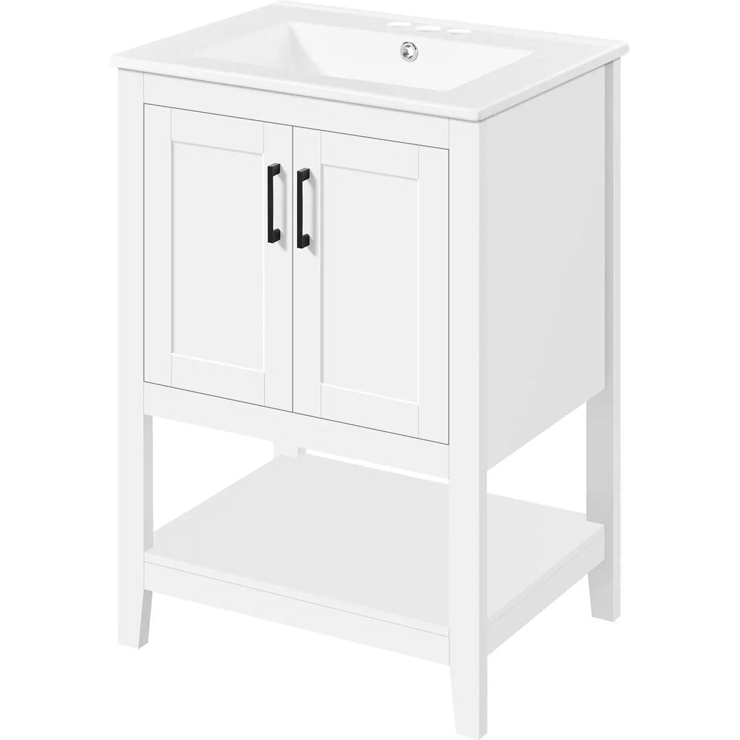 Modern White Wood Bathroom Vanity with White Ceramic Sink by HomePacific