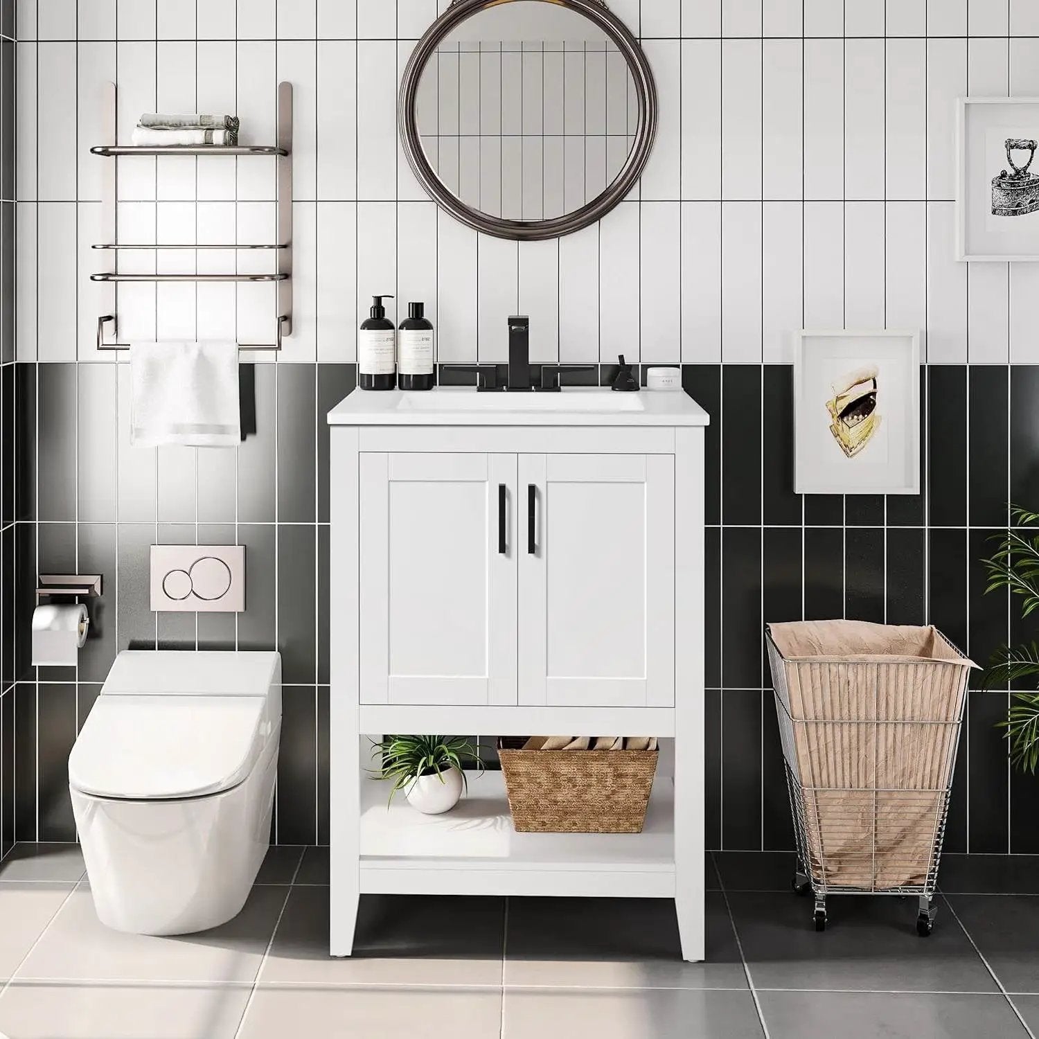 Modern White Wood Bathroom Vanity with White Ceramic Sink by HomePacific