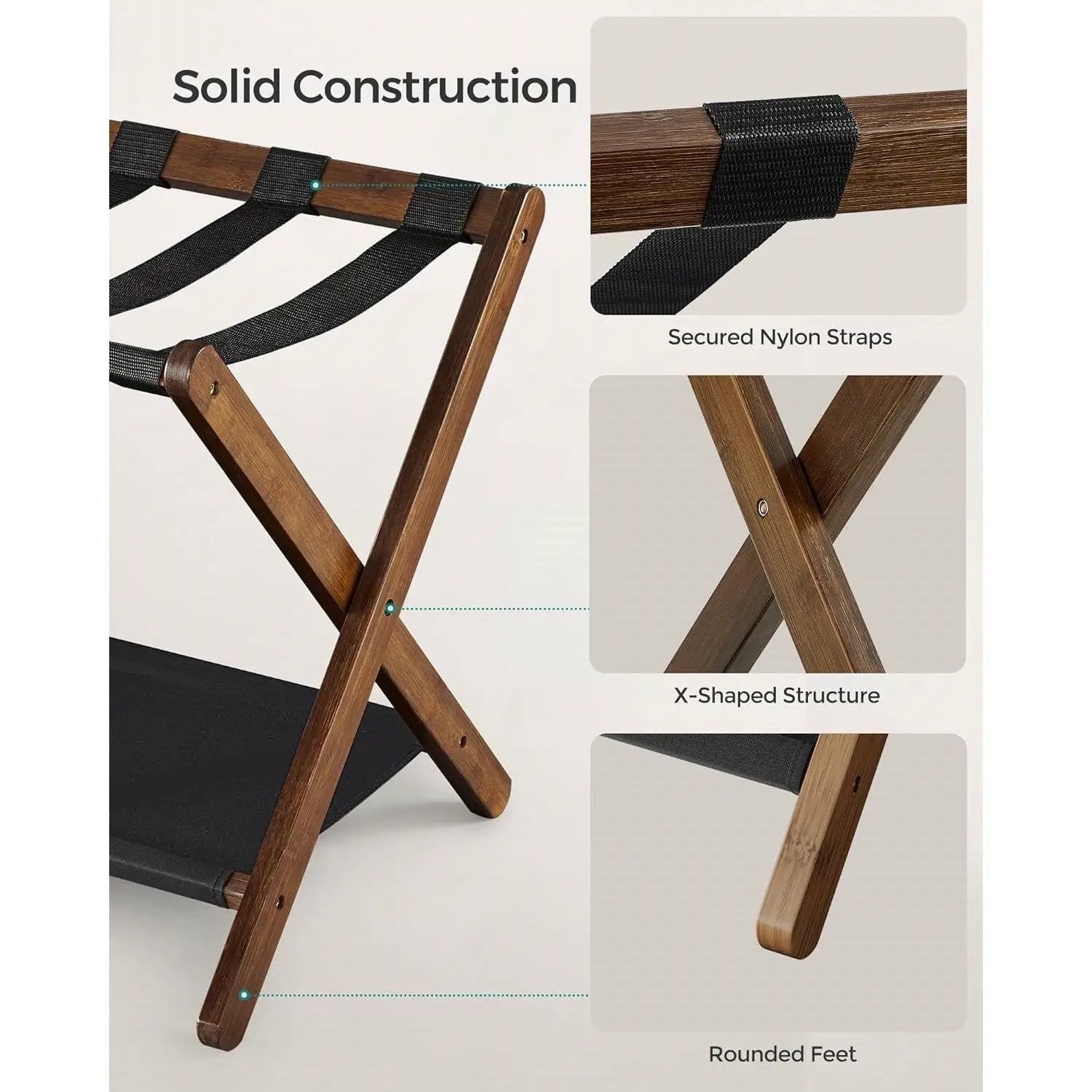 Sturdy Luggage Rack in Walnut Wood Finish with Lower Storage Shelf by HomePacific
