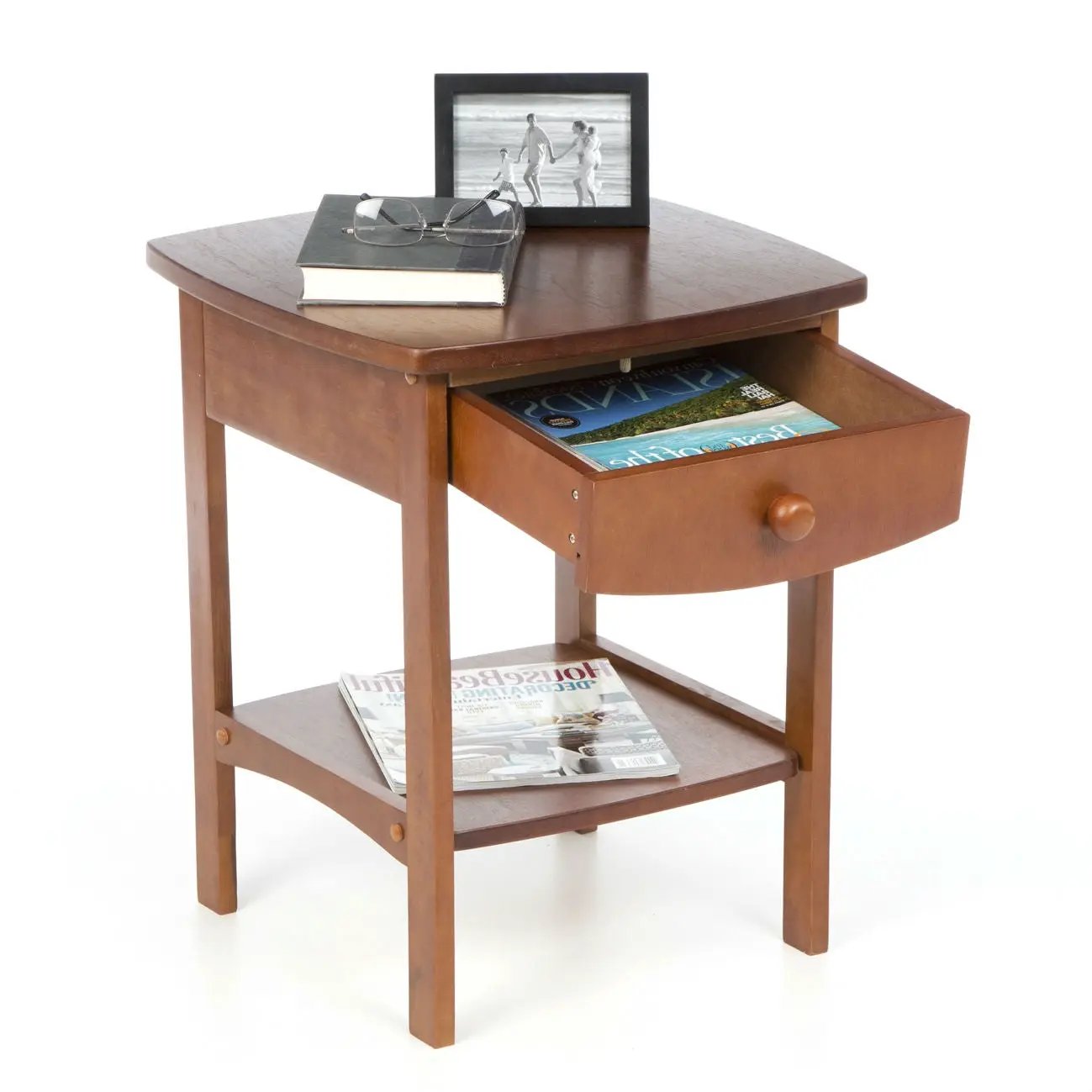 Walnut Wood Finish 1-Drawer Bedroom Nightstand Bedside Table by HomePacific