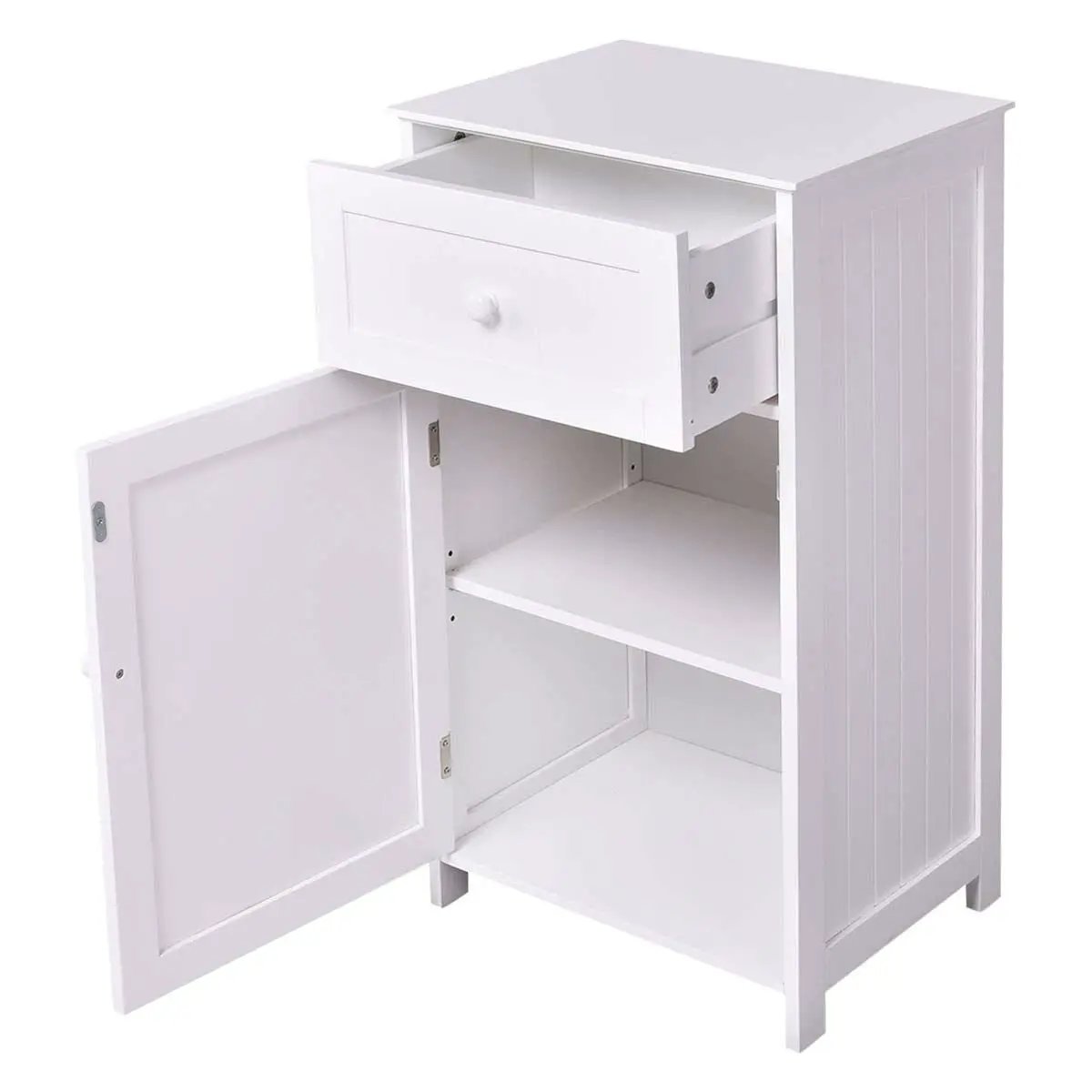 White Wood Bathroom Storage Floor Cabinet with Water Resistant Finish by HomePacific