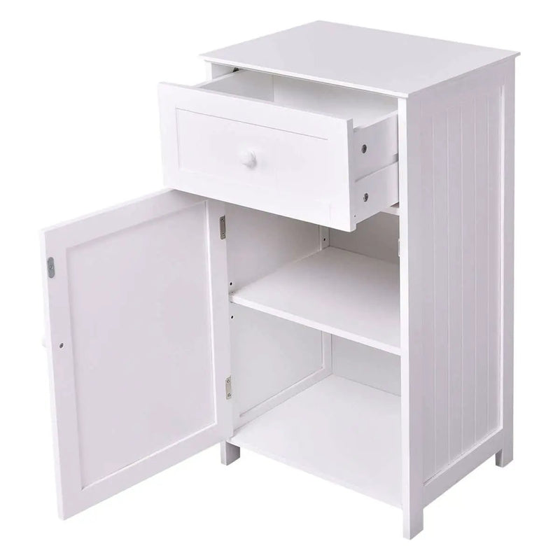 White Wood Bathroom Storage Floor Cabinet with Water Resistant Finish by HomePacific