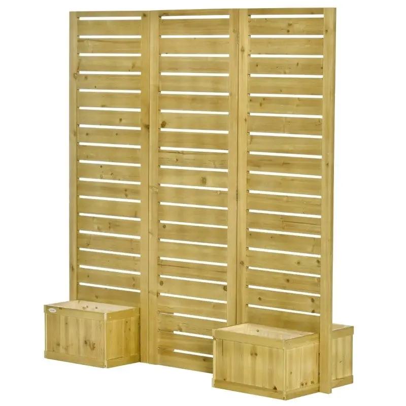 3 Panel Fir Wood Outdoor Privacy Screen with 4 Garden Bed Planters by HomePacific