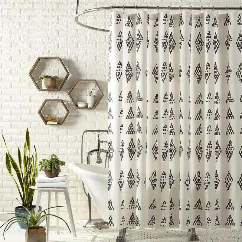 72 x 72 in. Cotton Polly Shower Curtain with Black White Rhombus Dots Pattern by HomePacific