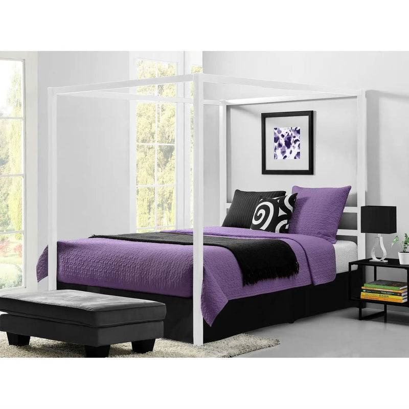Queen size Modern White Metal Canopy Bed - No Box-Springs Required by HomePacific