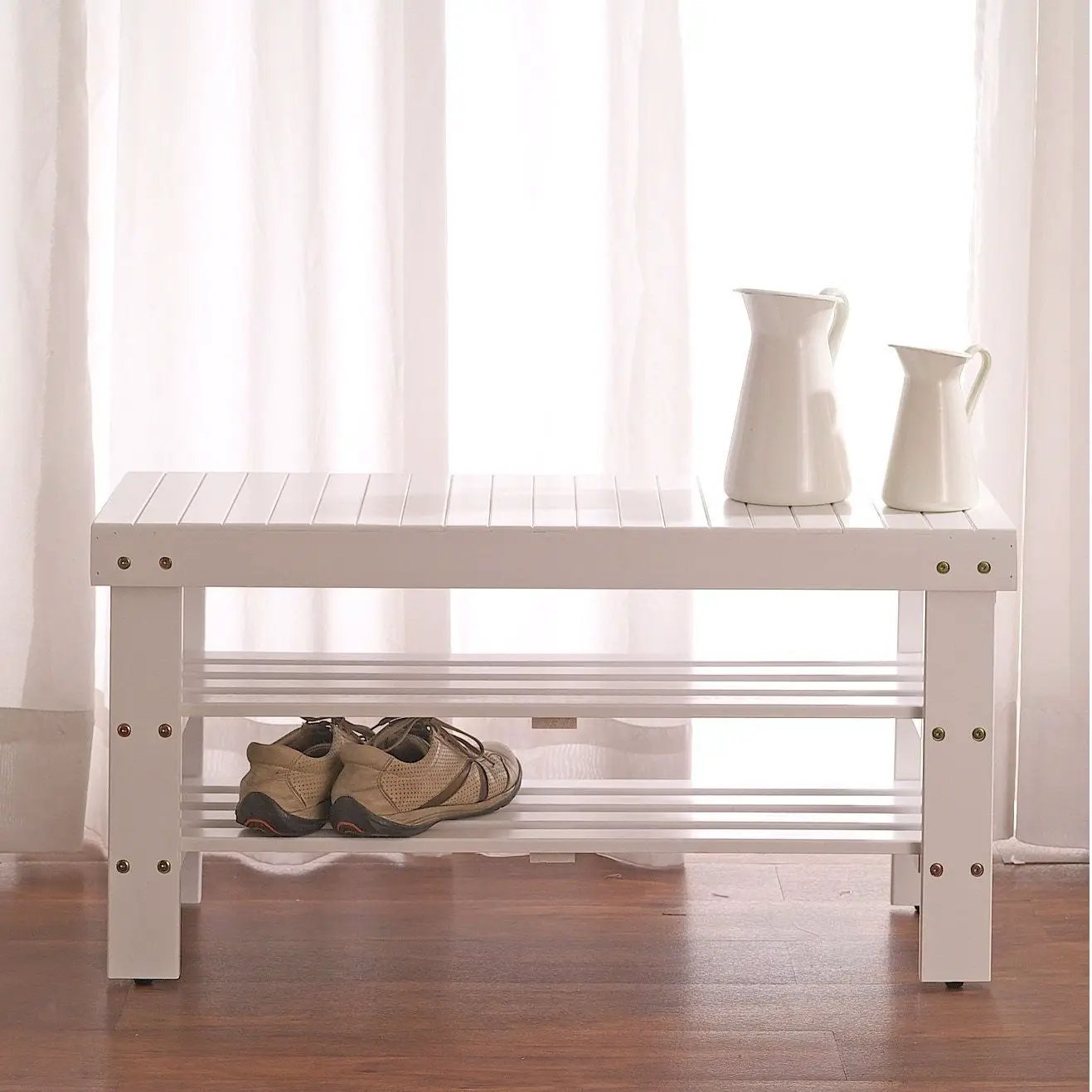 Solid Wood Shoe Rack Entryway Storage Bench in White by HomePacific