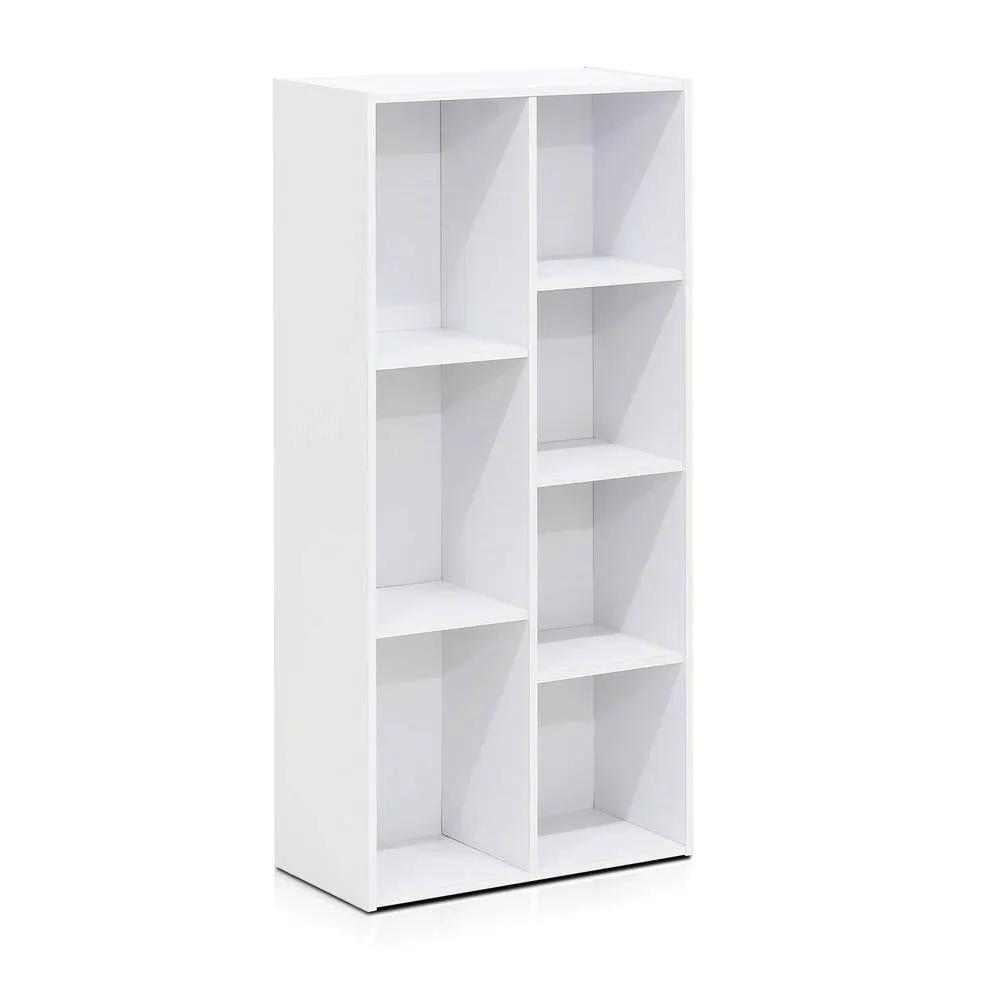 Modern 42-inch High Bookcase with 7 Open Shelves in White Wood Finish by HomePacific