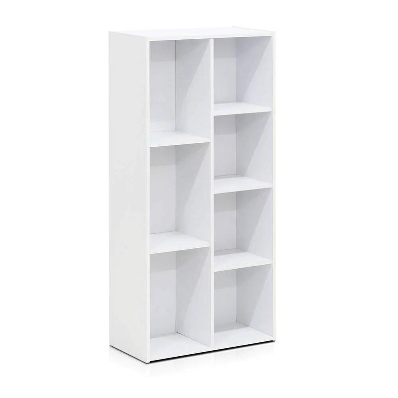 Modern 42-inch High Bookcase with 7 Open Shelves in White Wood Finish by HomePacific