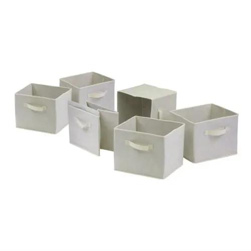 Set of 6 Foldable Fabric Storage Baskets in Beige by HomePacific