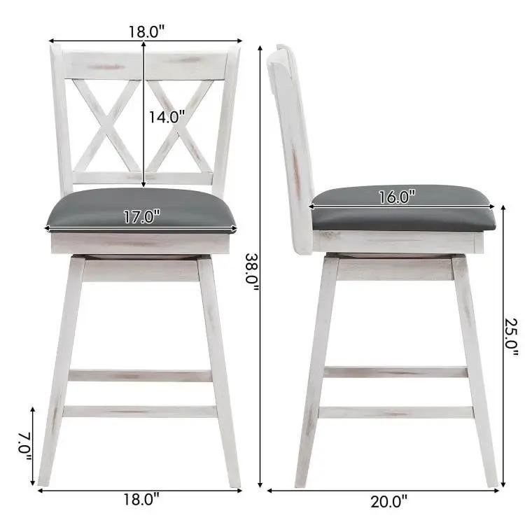 Set of 2 White Wood 24-in Counter Height Farmhouse Swivel Cushion Seat Barstools by HomePacific