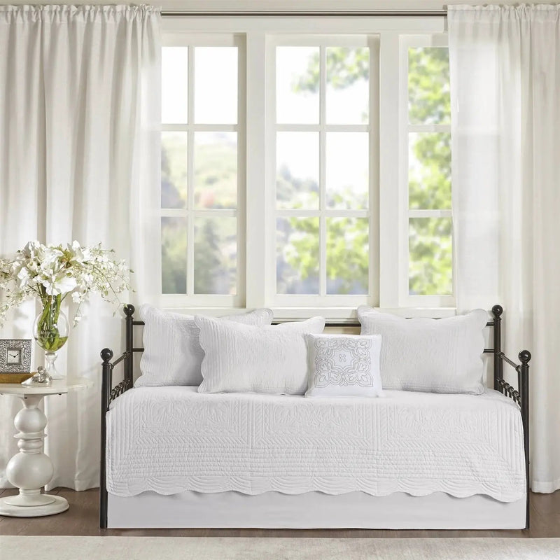 6-Piece Farmhouse White Daybed Cover Bedding Set with Scalloped Edges by HomePacific