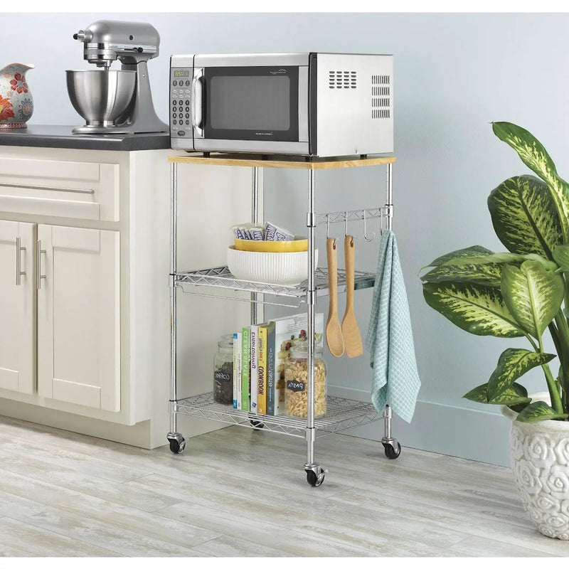 Sturdy Metal Kitchen Microwave Cart with Adjustable Shelves and Locking Wheels by HomePacific