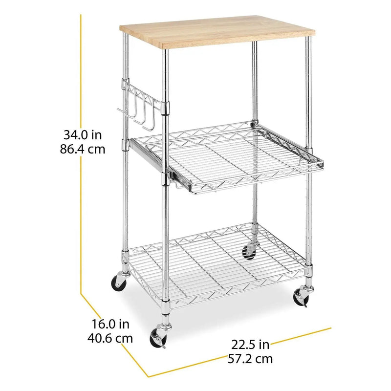 Sturdy Metal Kitchen Microwave Cart with Adjustable Shelves and Locking Wheels by HomePacific