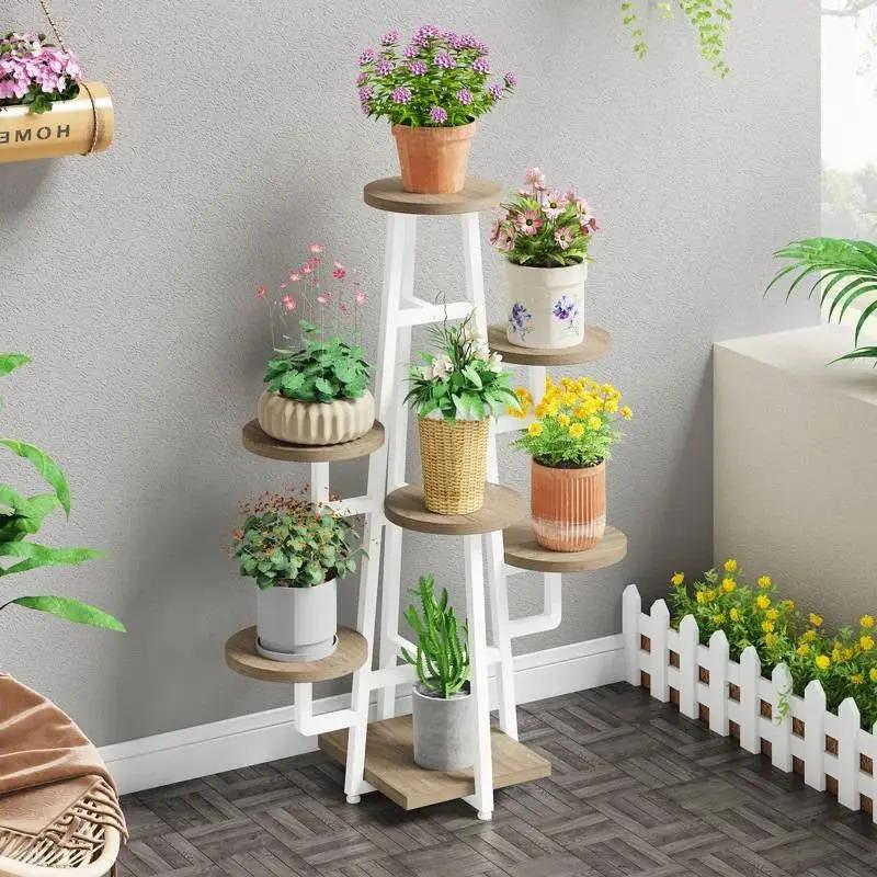 Modern Industrial Indoor Multi-Tier Plant Stand with White Metal Frame by HomePacific