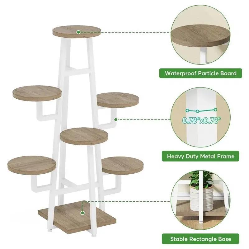 Modern Industrial Indoor Multi-Tier Plant Stand with White Metal Frame by HomePacific