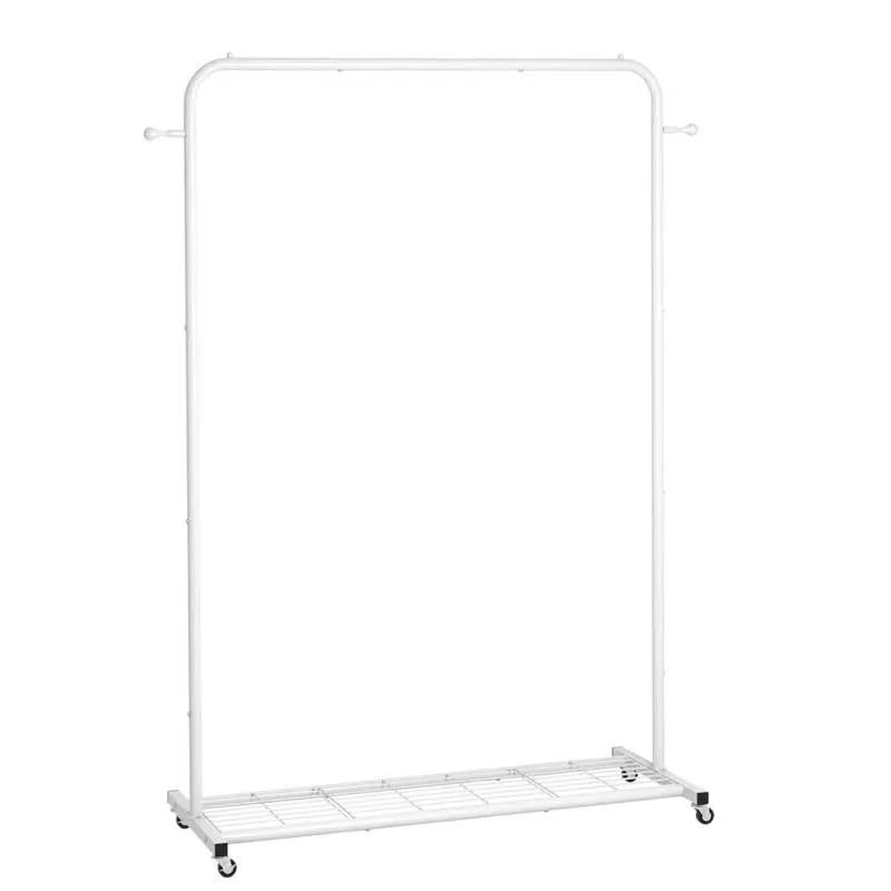 White Modern Garment Rack Clothes Hanging Rod with Lockable Wheels by HomePacific