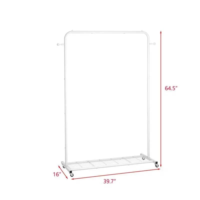 White Modern Garment Rack Clothes Hanging Rod with Lockable Wheels by HomePacific