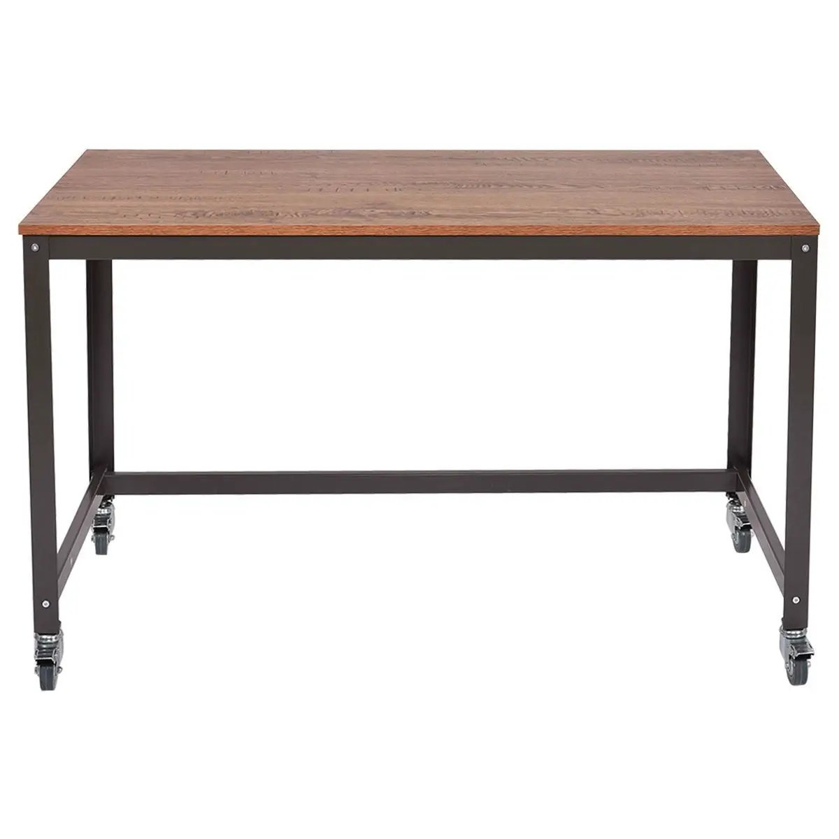 Industrial Modern Steel Frame Wood Top Computer Desk with Locking Wheels by HomePacific