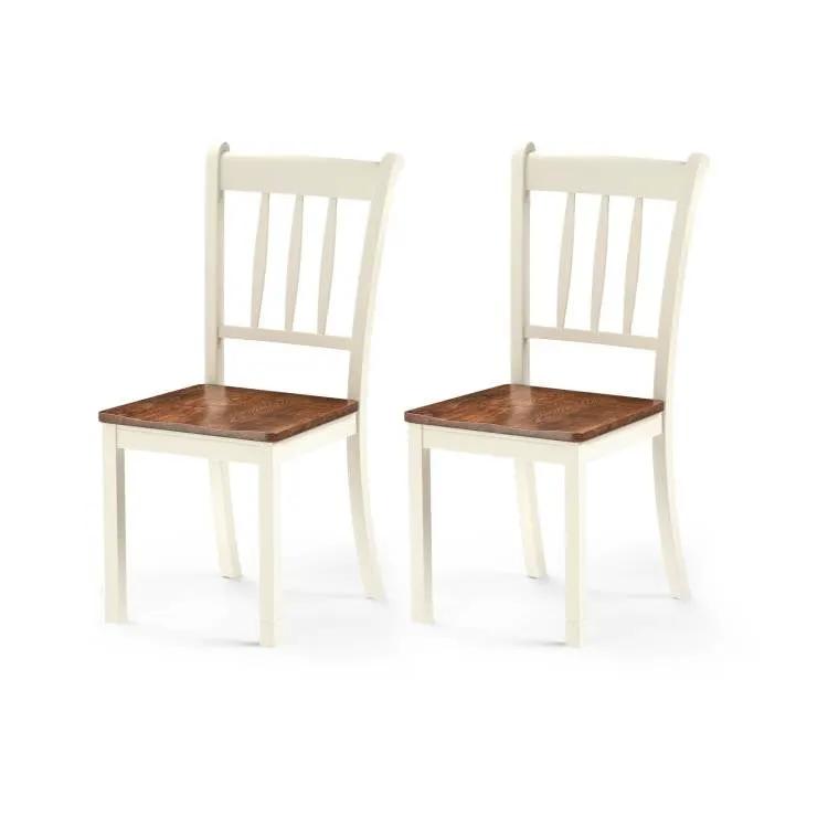 Set of 2 Solid Wood White Mission Style Armless Dining Chair with Brown Seat by HomePacific