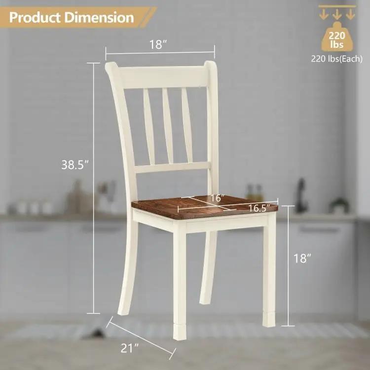 Set of 2 Solid Wood White Mission Style Armless Dining Chair with Brown Seat by HomePacific