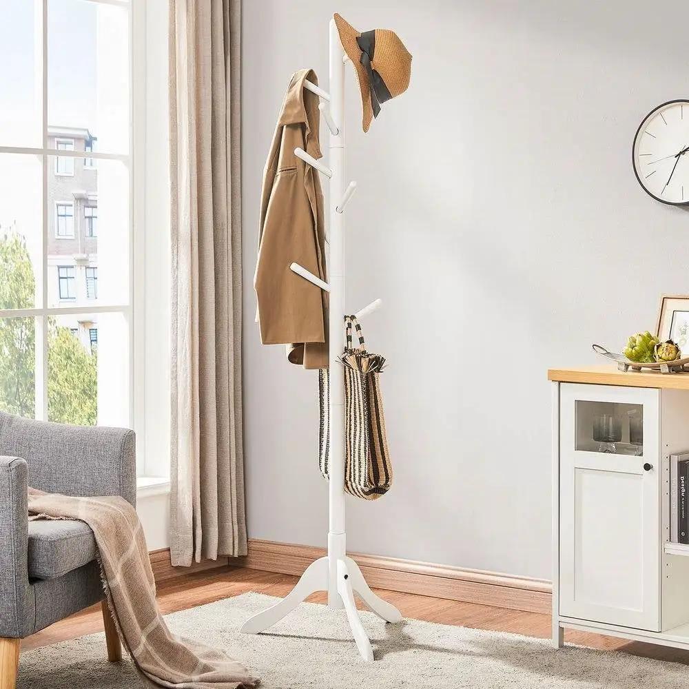 Modern Solid Wood Coat Rack in White Finish with 8 Hooks by HomePacific