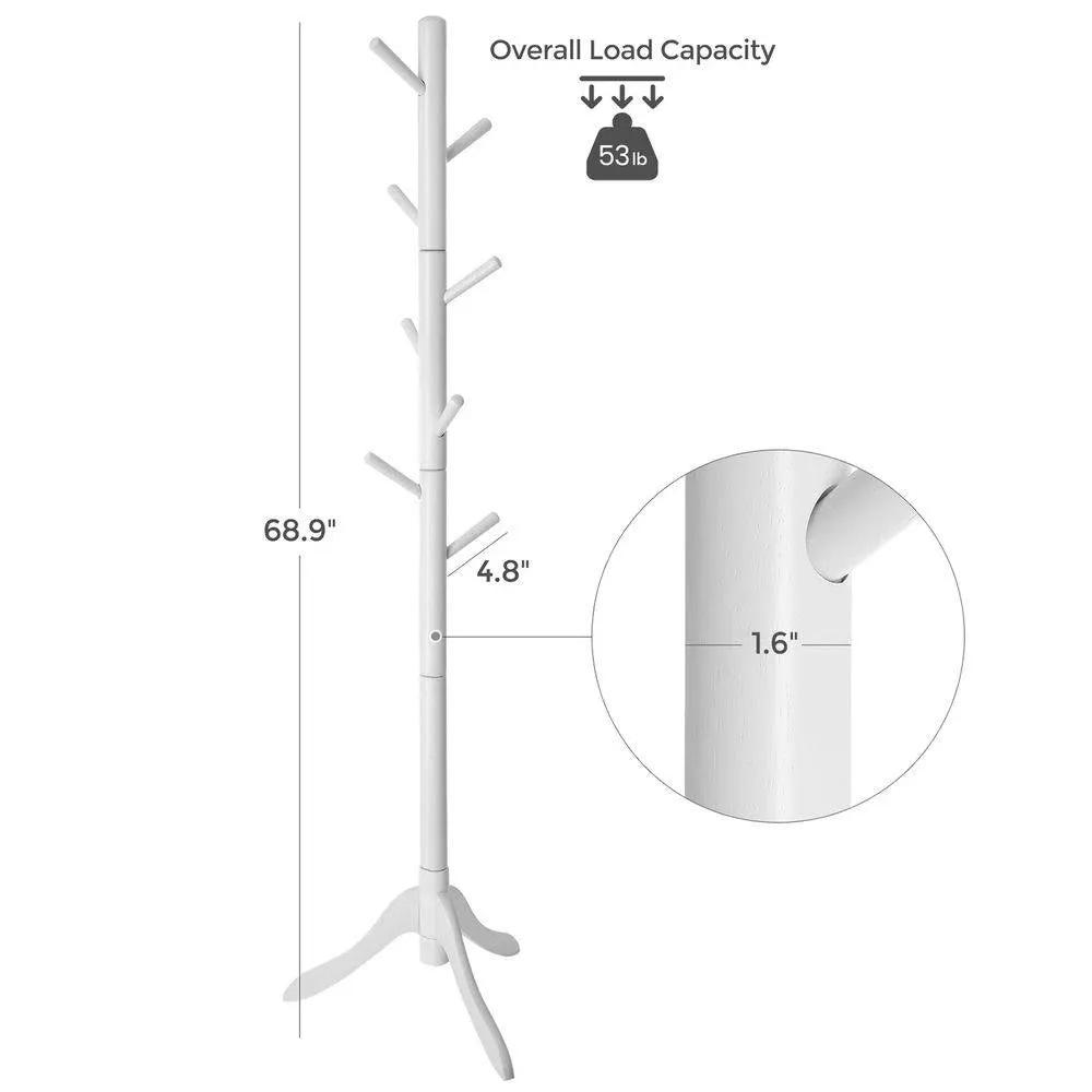 Modern Solid Wood Coat Rack in White Finish with 8 Hooks by HomePacific